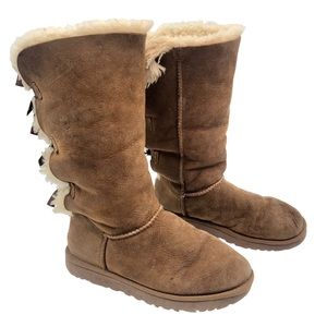 UGG Bailey Bow Tall Sheepskin Winter Boots 8 Chestnut Shearling Lined